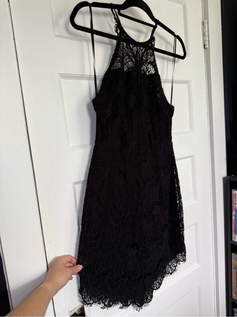 Free People ‘She’s Got It’ Black Lace Slip Mini Dress w/ Pearl-Accent Back Vampy - Picture 8 of 13